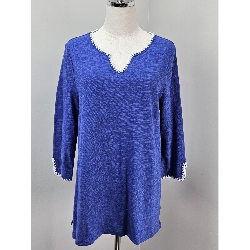 Talbots Linen Blend Sweater Petite Large Crochet Detail Lightweight